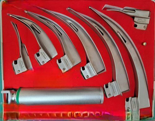 Ларингоскоп Макінтош фіброоптичний, набір з 7-х клинків зігнутих № 00, 0, 1, 2, 3, 4, 5 та рукоятка, в футлярі Bio Tules Impex BTS-24-356.11